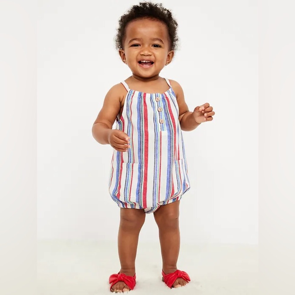 Nwt! Old Navy Printed Sleeveless Henley One-Piece Romper For Baby - Size 6-12m